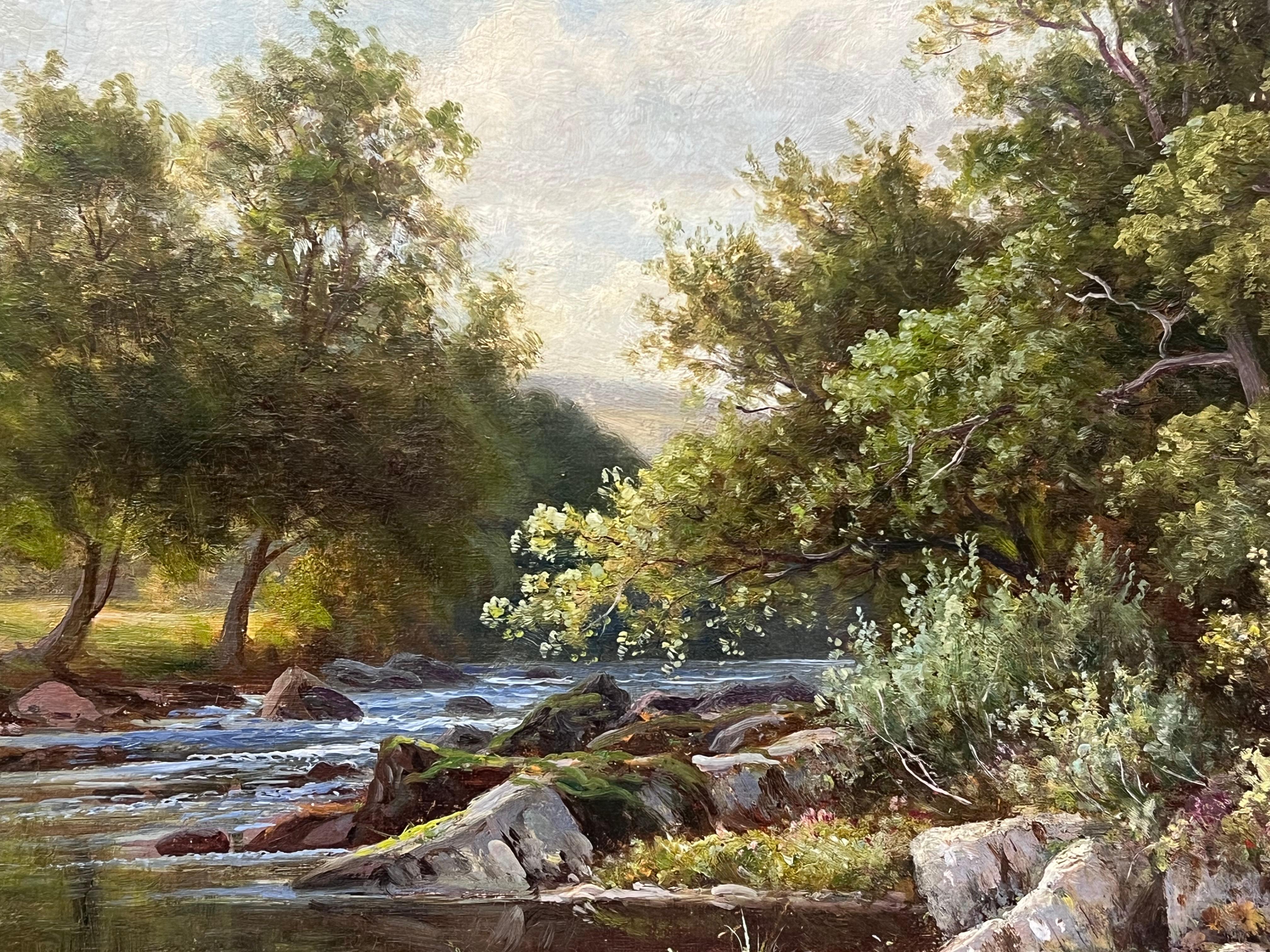 Il fiume Lledr
Thomas Spinks (1847-1927)
firmato e datato 1910
pittura ad olio su pannello di legno
incorniciato:
dipinto: 16 x 24 pollici

Bellissimo dipinto a olio di epoca vittoriana del noto e apprezzato pittore britannico Thomas Spinks