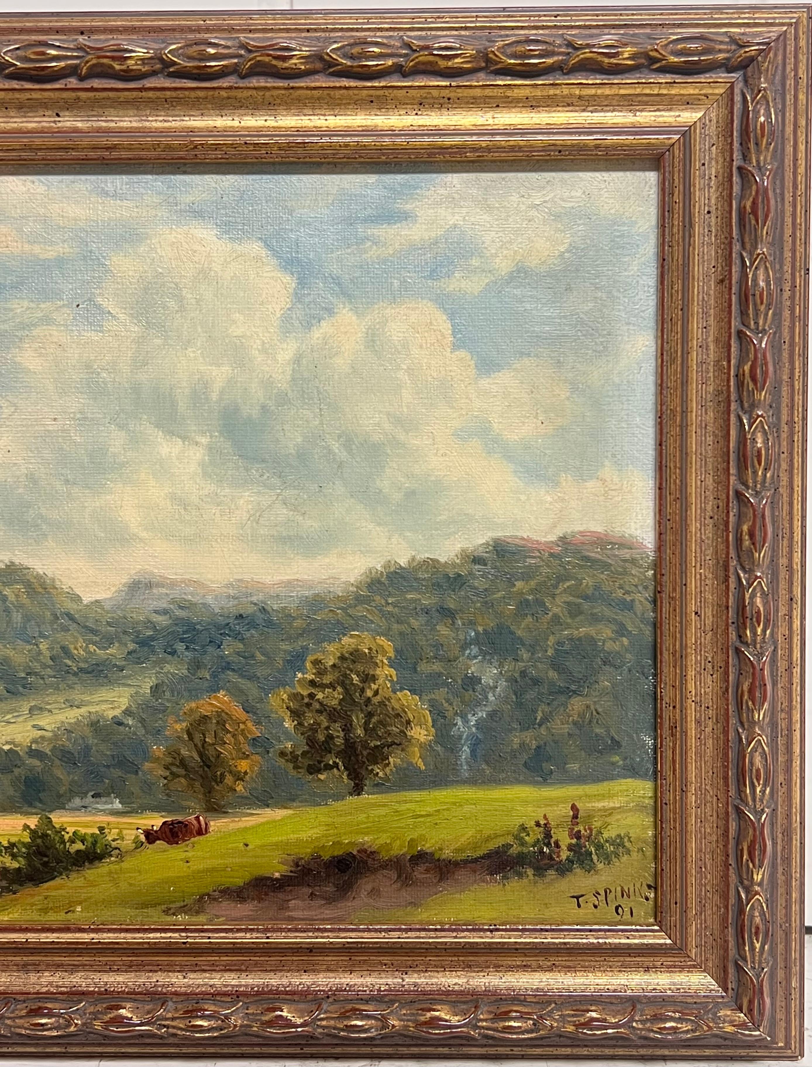 Feines viktorianisches englisches Ölgemälde Ruhige pastorale Landschaft mit Rindern 1891 (Viktorianisch), Painting, von Thomas Spinks