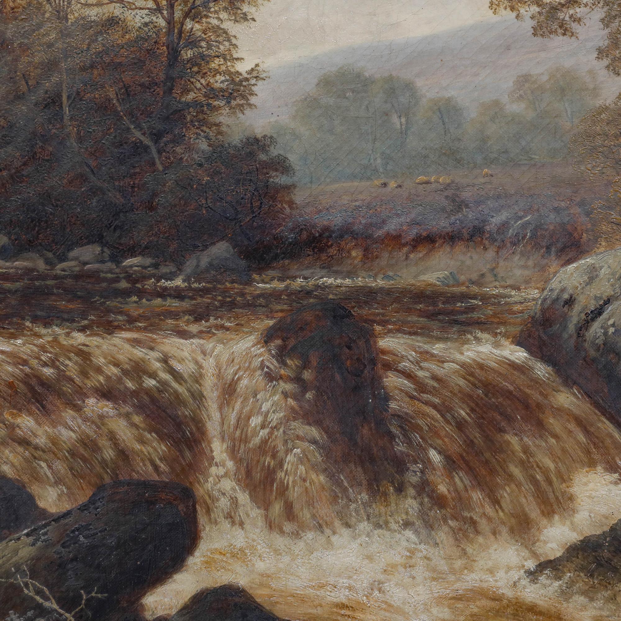 Thomas Spinks (1847-1927) - Gerahmtes Ölgemälde, Die Wasserfälle in Pandy Mill im Angebot 3