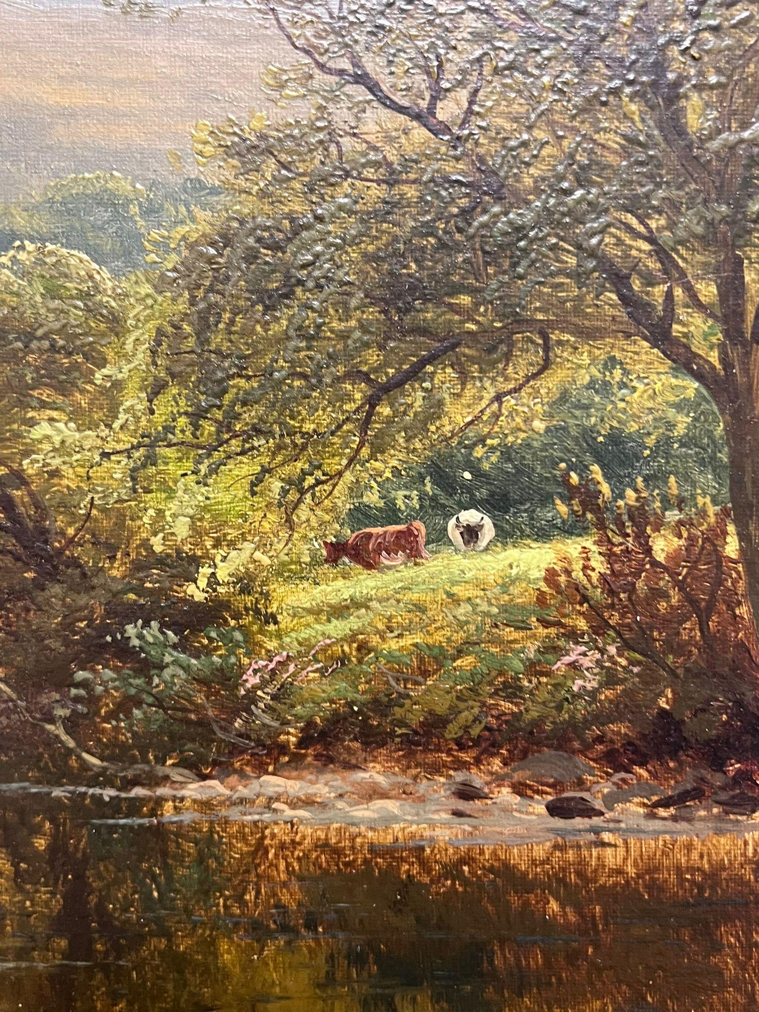 Victorian Oil Figure Fly Fishing in Peaceful Mountain Valley Serene Landscape 2