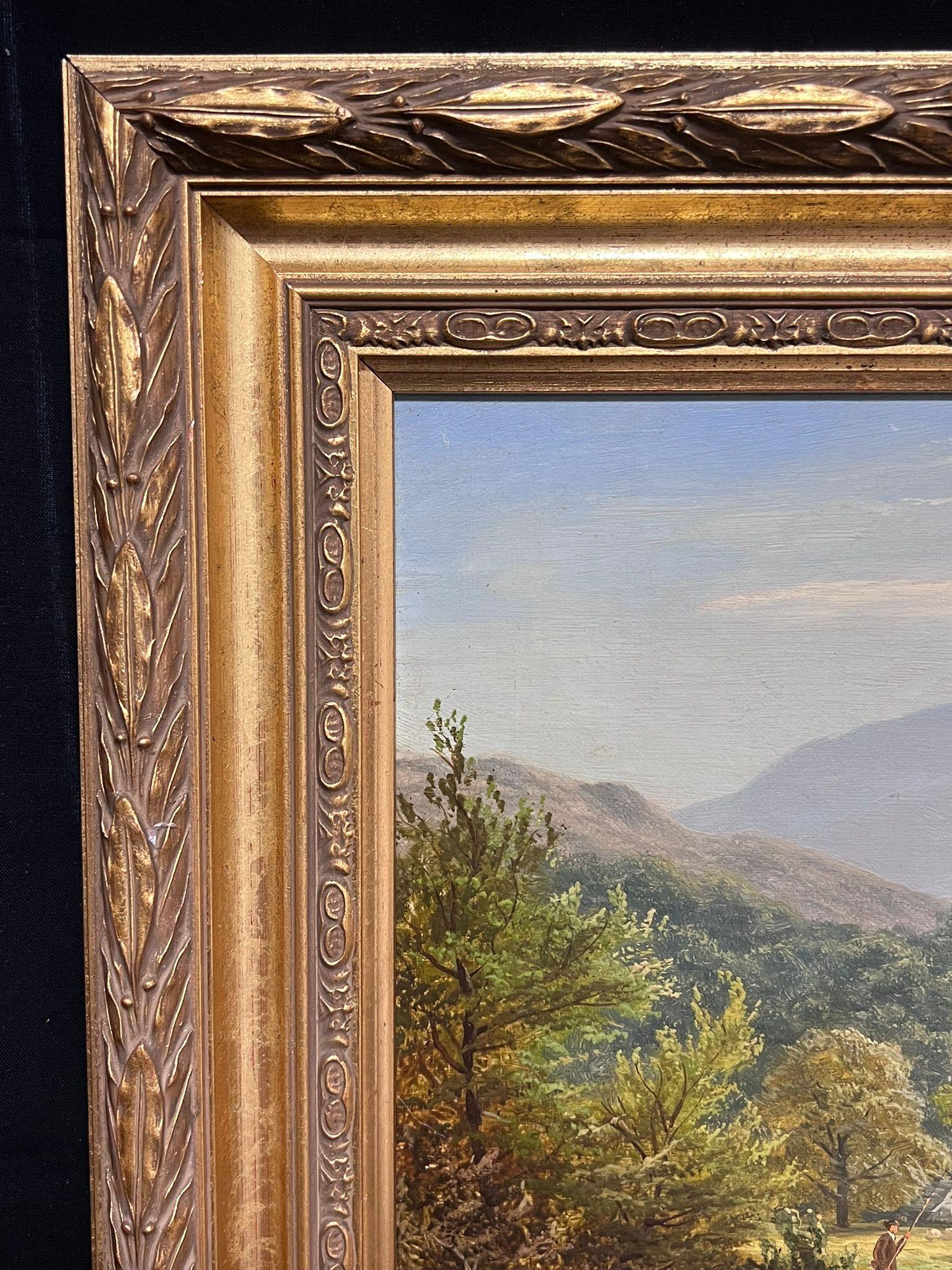 Victorian Oil Figure Fly Fishing in Peaceful Mountain Valley Serene Landscape 3