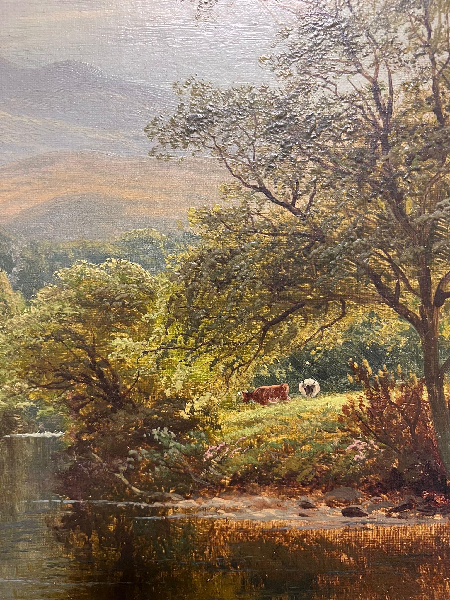 Victorian Oil Figure Fly Fishing in Peaceful Mountain Valley Serene Landscape 5
