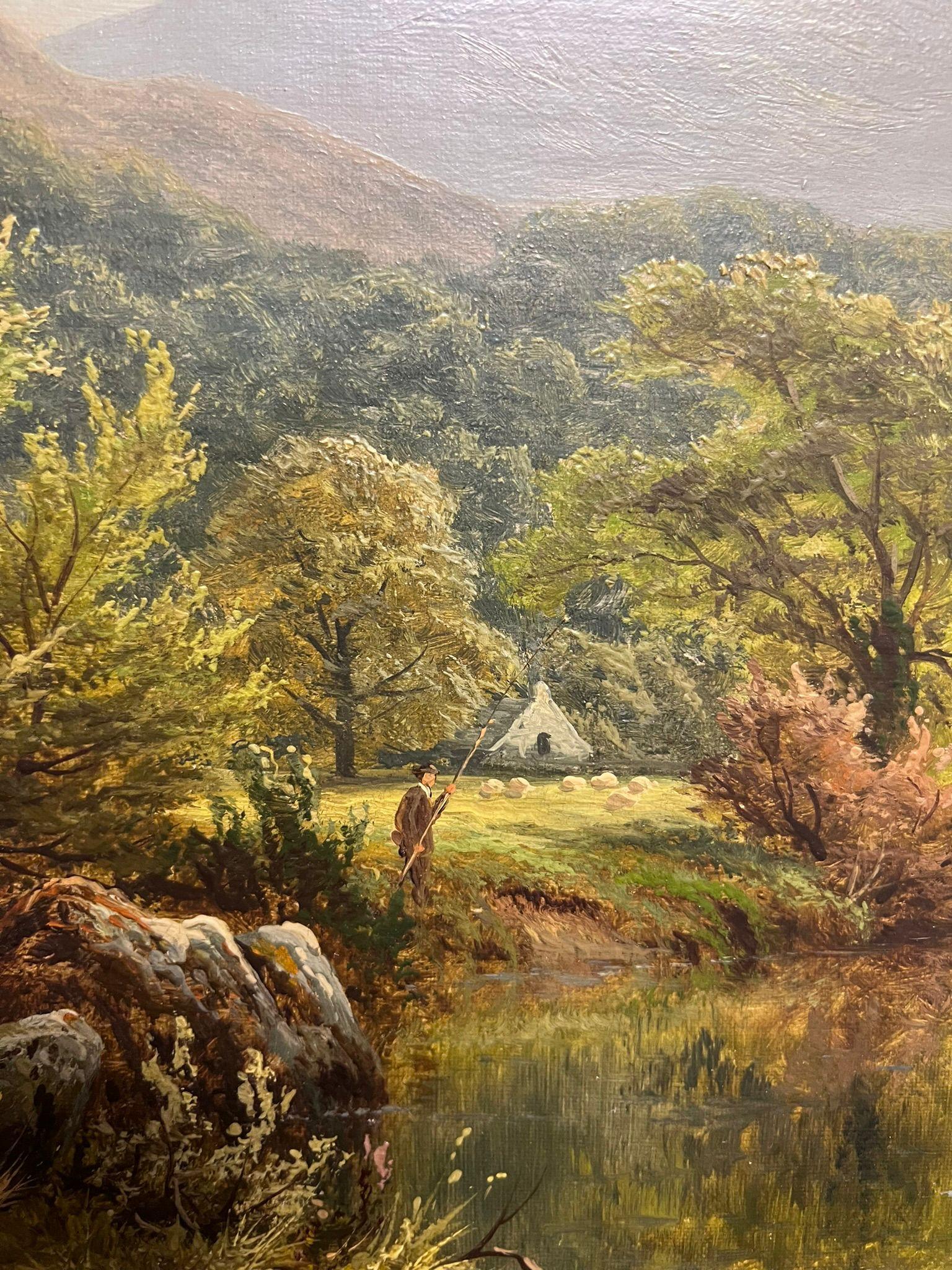 Victorian Oil Figure Fly Fishing in Peaceful Mountain Valley Serene Landscape 6