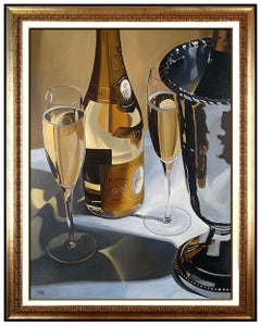 Thomas Stiltz Large Oil On Canvas Painting Signed Wine Champagne Signed Artwork