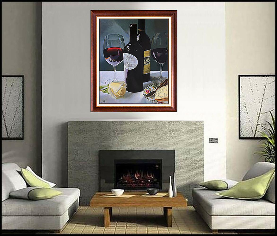 Thomas Stiltz Original Giclee On Canvas Cabernet Wine Stilton Large Signed Art For Sale 1