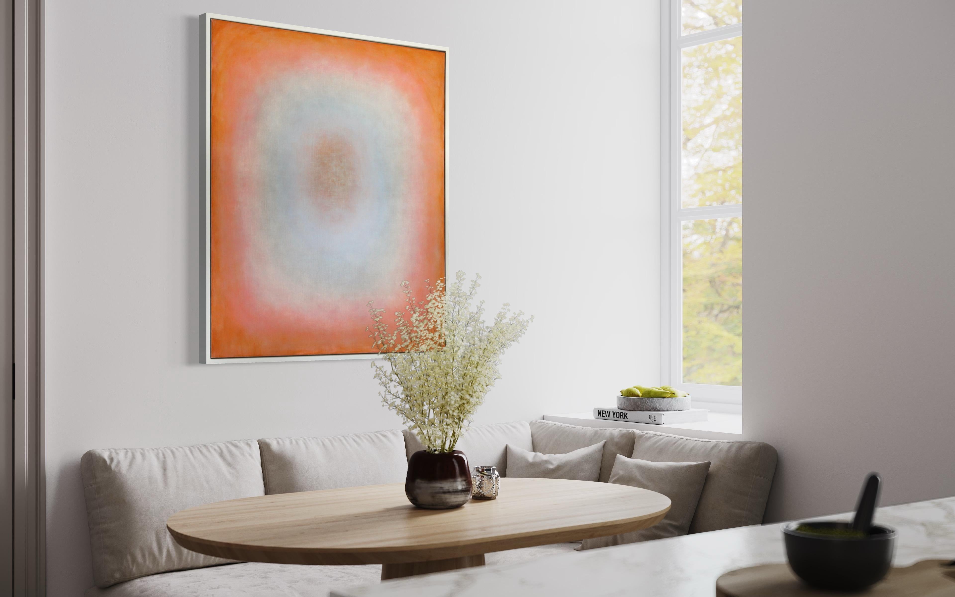 Orange Edge - Beige Abstract Painting by Thomas Stokes