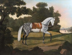 A Saddled Dapple-Grey Arabian Horse, in Landscape