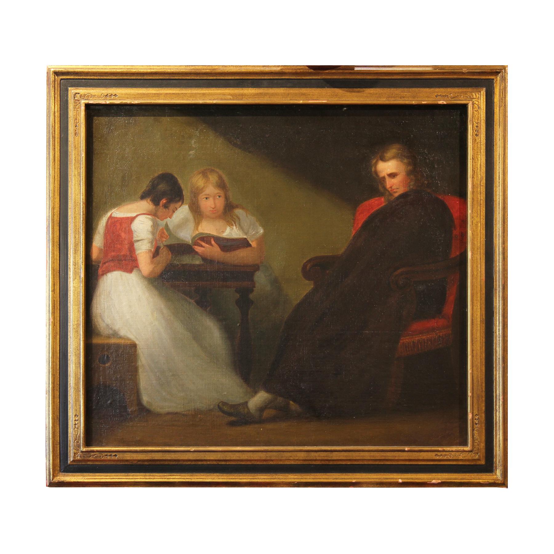 Thomas Sully Still-Life Painting - Romanticism Still Life Portrait Painting of a Headmaster with Studying Students