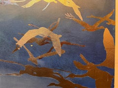 Flying Past Blue: Contemporary Abstract Gold Leaf Painting