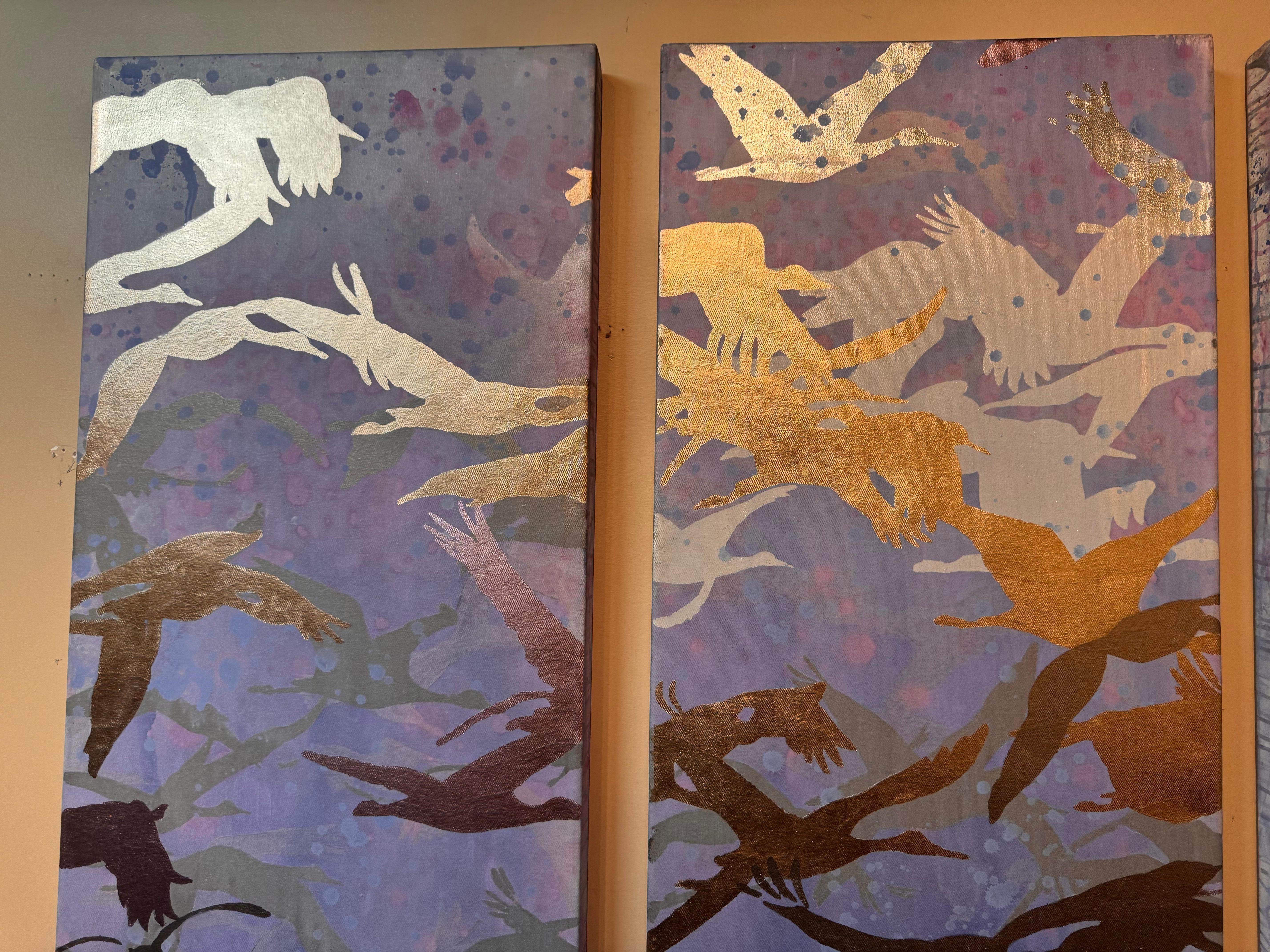 Fuge Triptychon (Gold), Landscape Painting, von Thomas Swanston