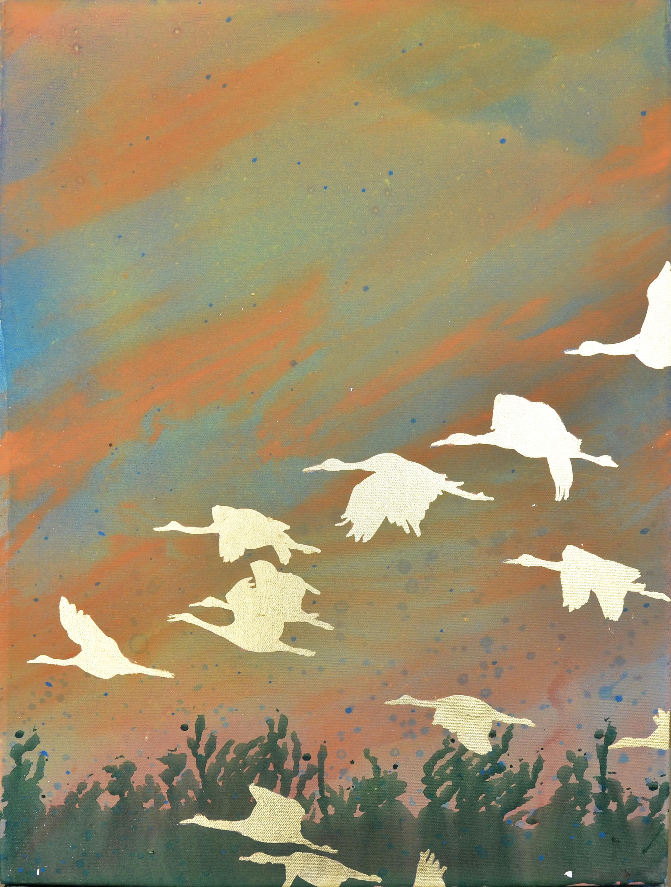 Landscape Painting Thomas Swanston - Migration du ciel orange