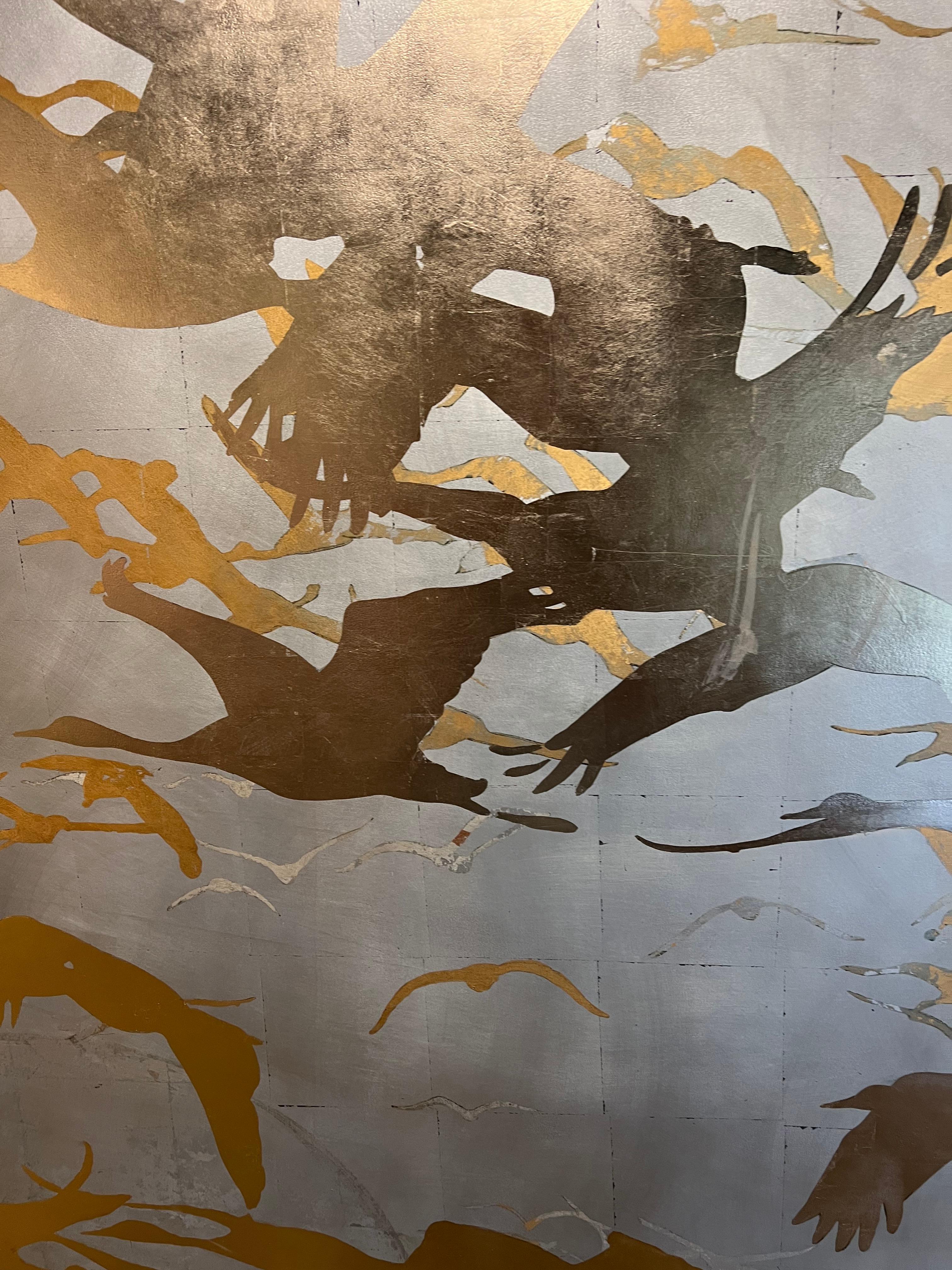 Returning Progress - Gold Landscape Painting by Thomas Swanston