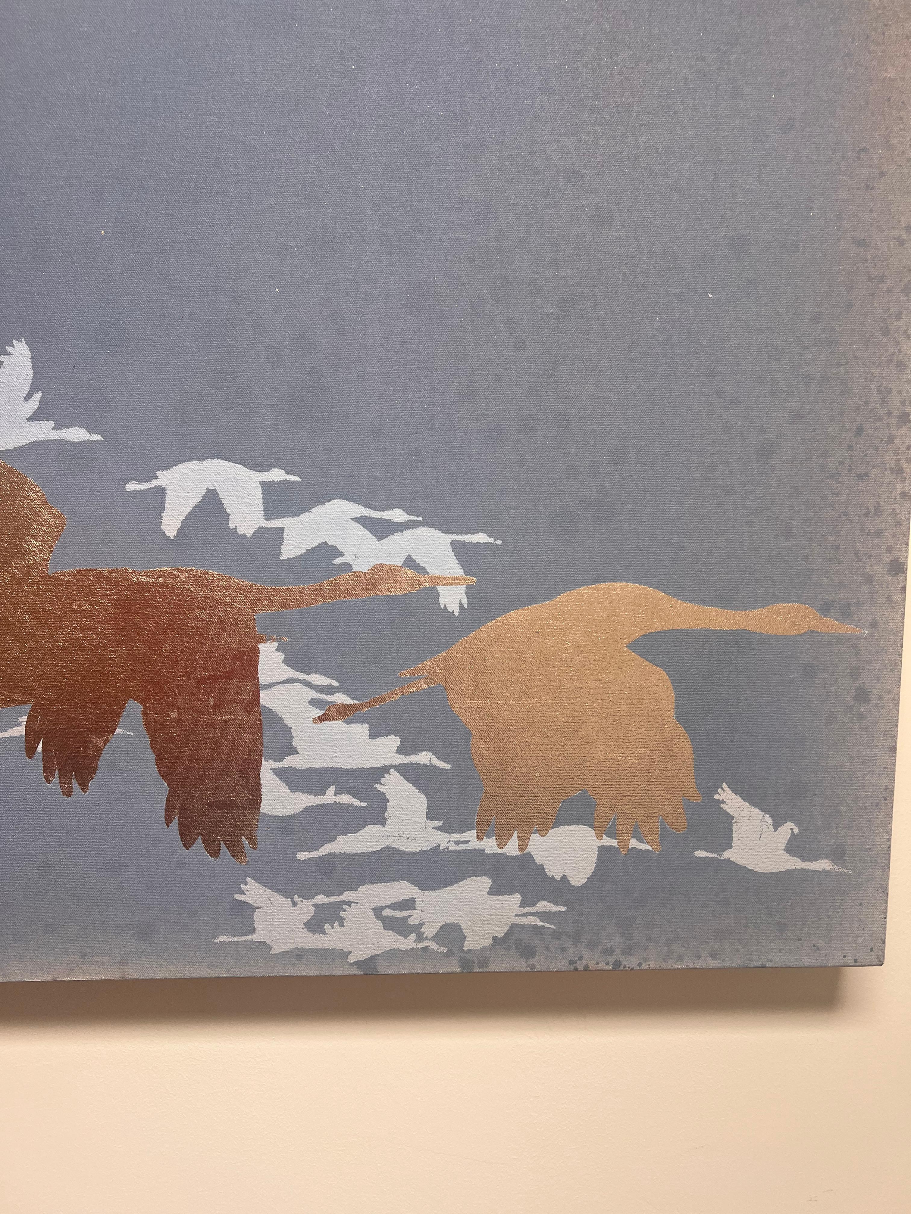 Questo dipinto è in condizioni eccellenti ed è stato esposto solo in una galleria.  Tieni presente che, date le caratteristiche della foglia d'argento e d'oro, l'opera si fotografa e appare diversa sotto vari tipi di luce.  

Utilizzando forme