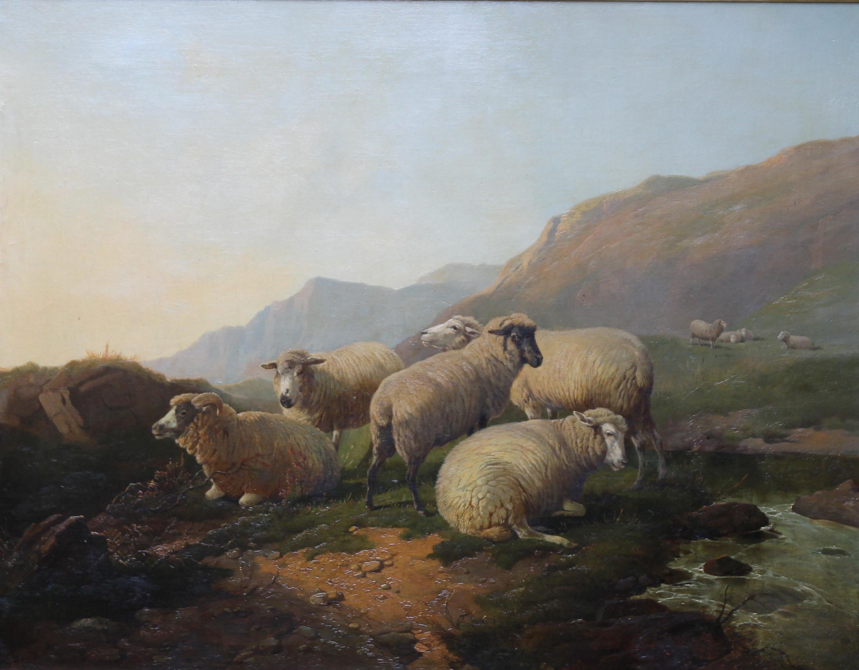 Sheep in an Open Landscape - British Old Master oil painting mountains 2