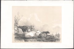 On the Stour, tinted lithograph of cattle, by Thomas Sydney Cooper, 1837
