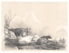 En el Stour, litografía tintada de ganado, por Thomas Sydney Cooper, 1837