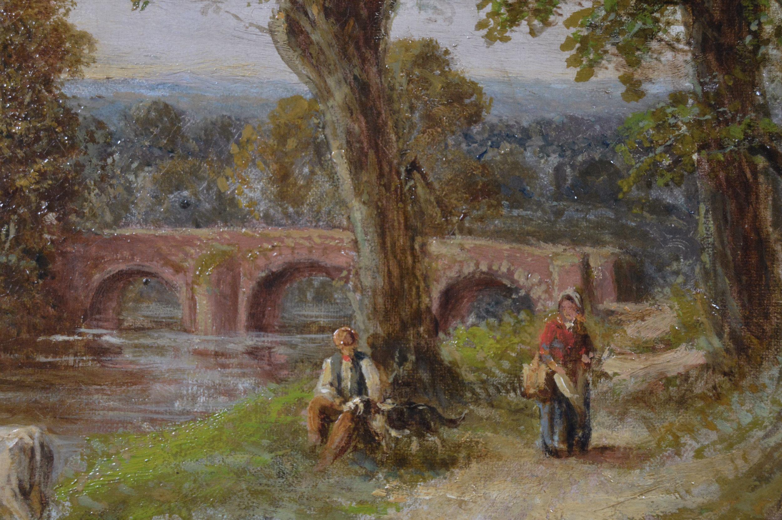 Thomas Thomas
Británica, (1831-1913)
Un idilio rural
Óleo sobre lienzo, firmado
Tamaño de la imagen: 19,25 pulgadas x 29,25 pulgadas 
Tamaño incluyendo el marco: 28,75 pulgadas x 38,75 pulgadas

Un agradable paisaje pintado por Thomas Thomas de