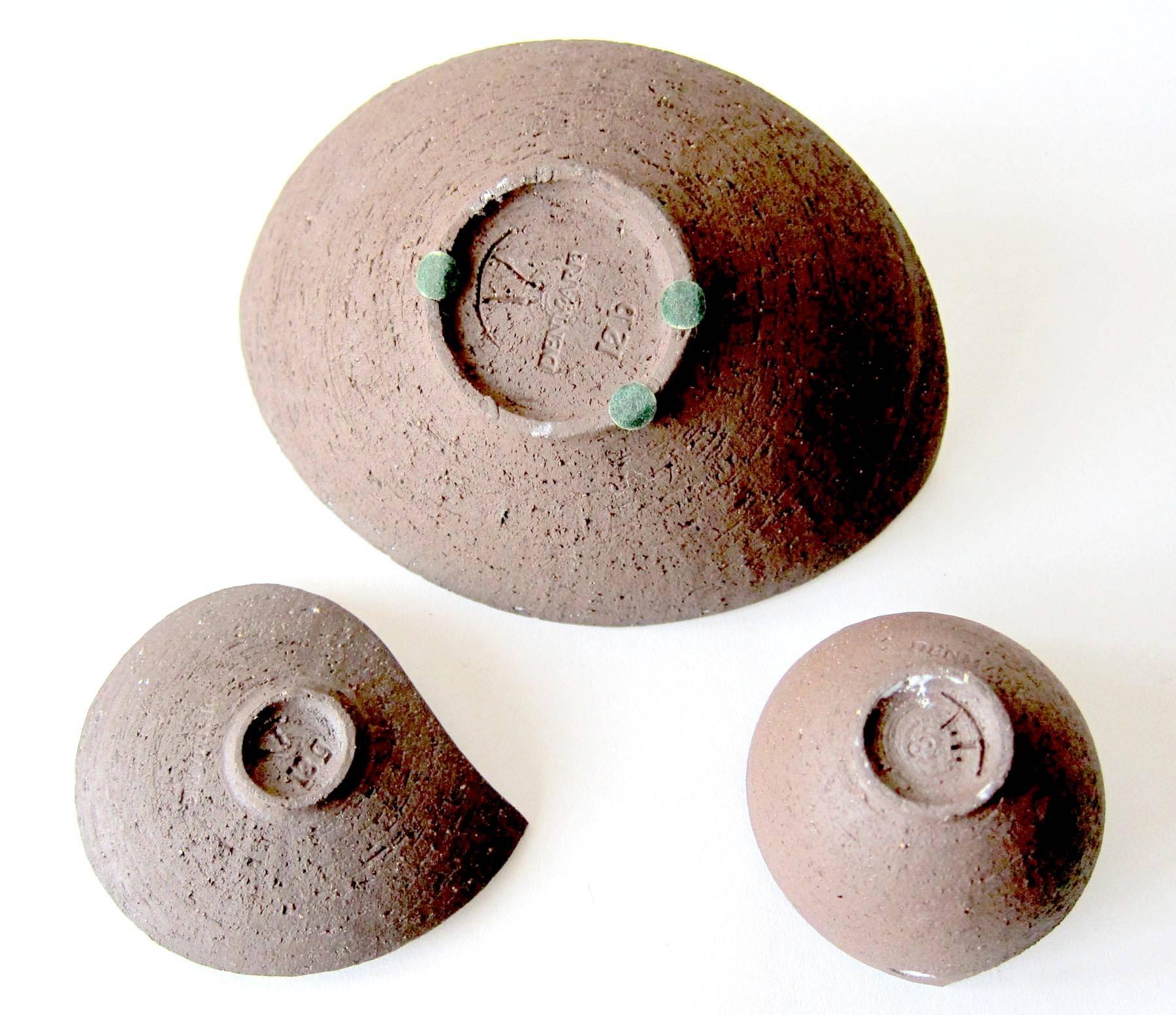 Ceramic bowl trio created by Danish ceramist Thomas Toft. Large bowl measures 3