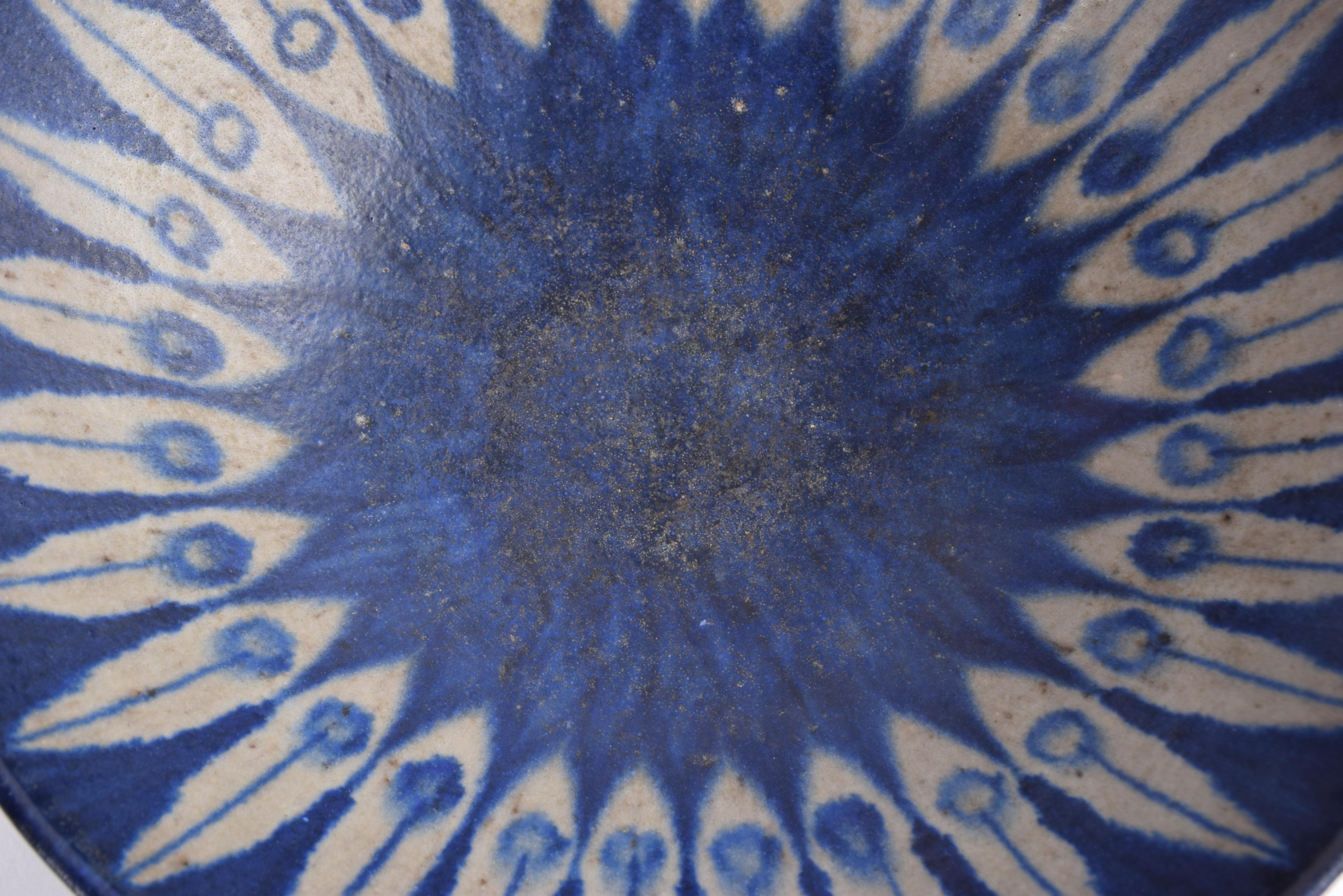 Scandinavian Modern Thomas Toft Footed Bowl Blue Gray Peacock Decor Danish Midcentury Ceramic 1960s