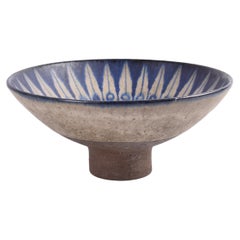Vintage Thomas Toft Footed Bowl Blue Gray Peacock Decor Danish Midcentury Ceramic 1960s