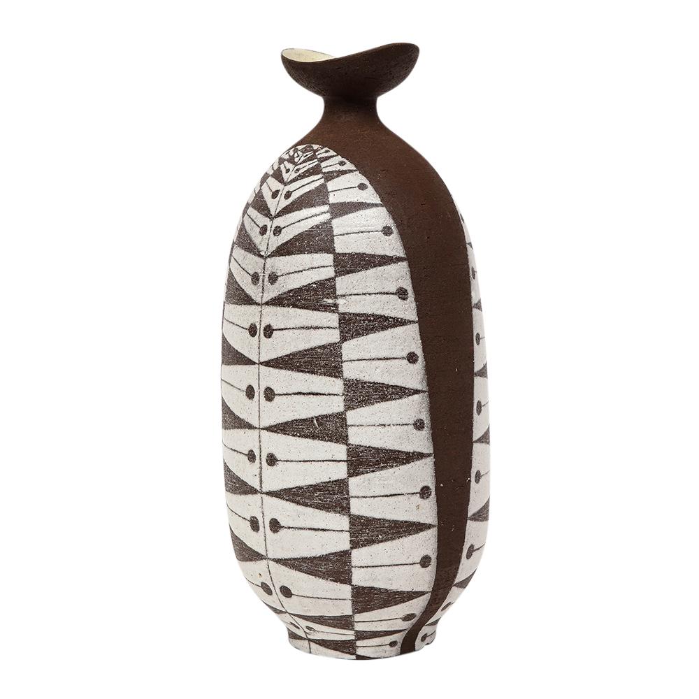 Thomas Toft Vase, Ceramic, White, Brown, Abstract, Geometric, Signed For Sale 3