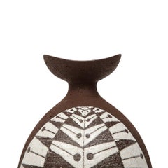 Thomas Toft Vase, Ceramic, White, Brown, Abstract, Geometric, Signed