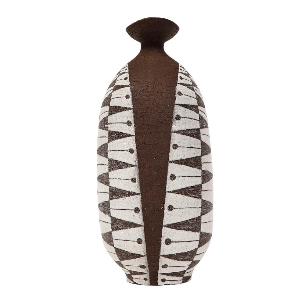 Mid-20th Century Thomas Toft Vase, Ceramic, White, Brown, Abstract, Geometric, Signed For Sale