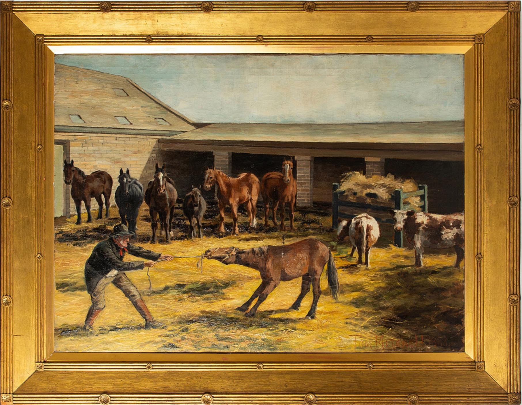 Pferdezüchter kämpft mit seinem Pferd