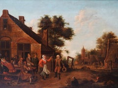 Villagers in a Landscape - Flemish 17thC art figurative landscape oil painting