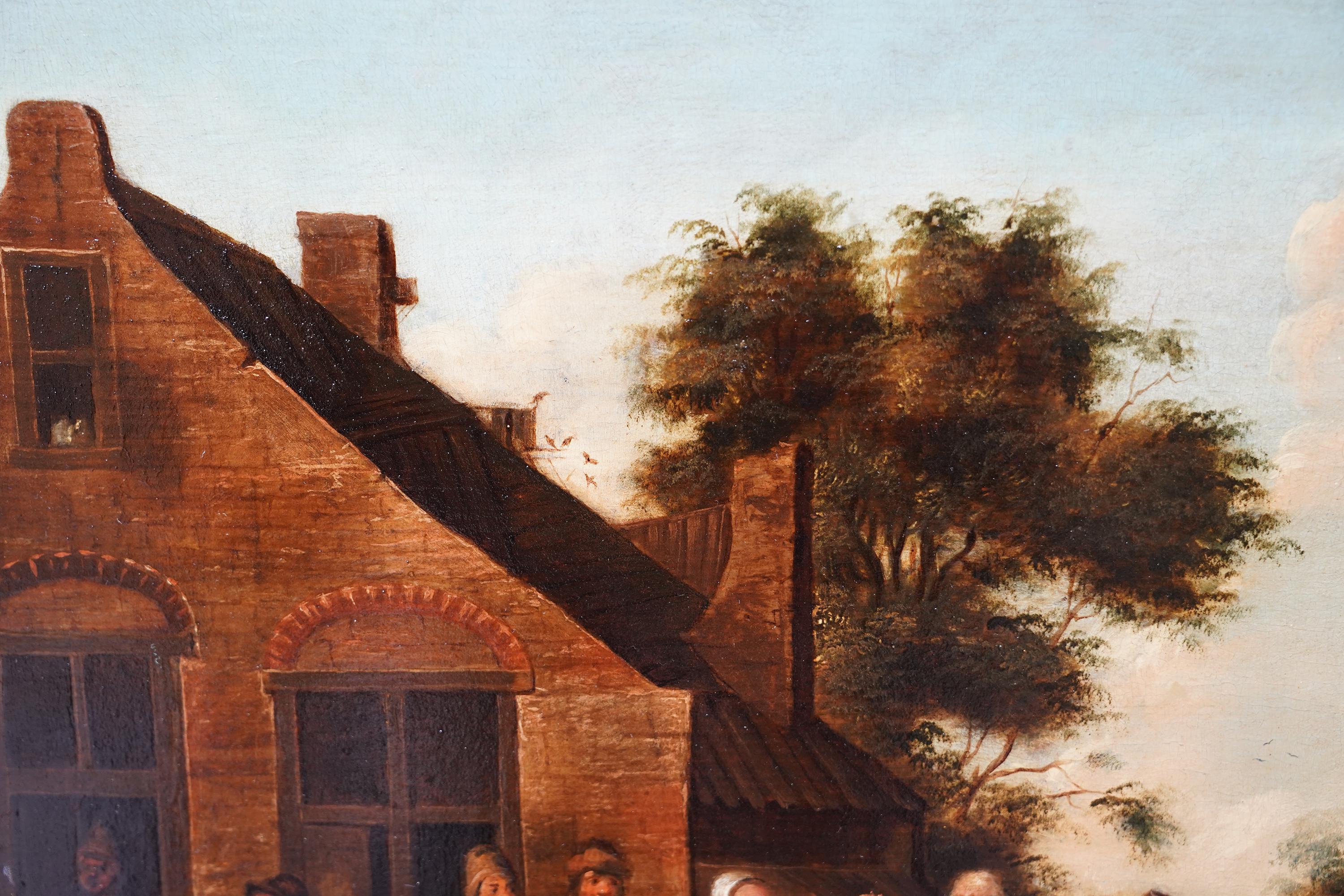 Villageois dans un paysage - Flemish 17thC art figurative landscape oil painting en vente 1