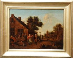 Villagers in a Landscape - Flemish 17thC art figurative landscape oil painting