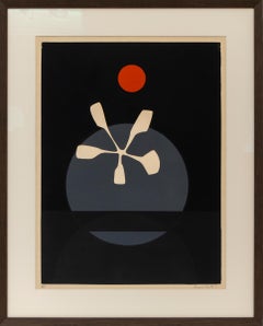 Thomas Whelan Benton Vintage-Serigrafie, Weiße Schneeflocke & Roter Mond, Mitte des Jahrhunderts