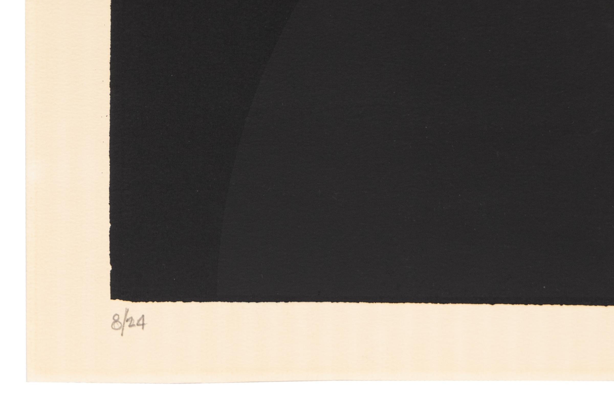 Serigrafía Abstracta de los Años 60 en Gris, Negro y Blanco con Luna Roja, Arte Moderno Vintage - Print Abstracto de Thomas W. Benton