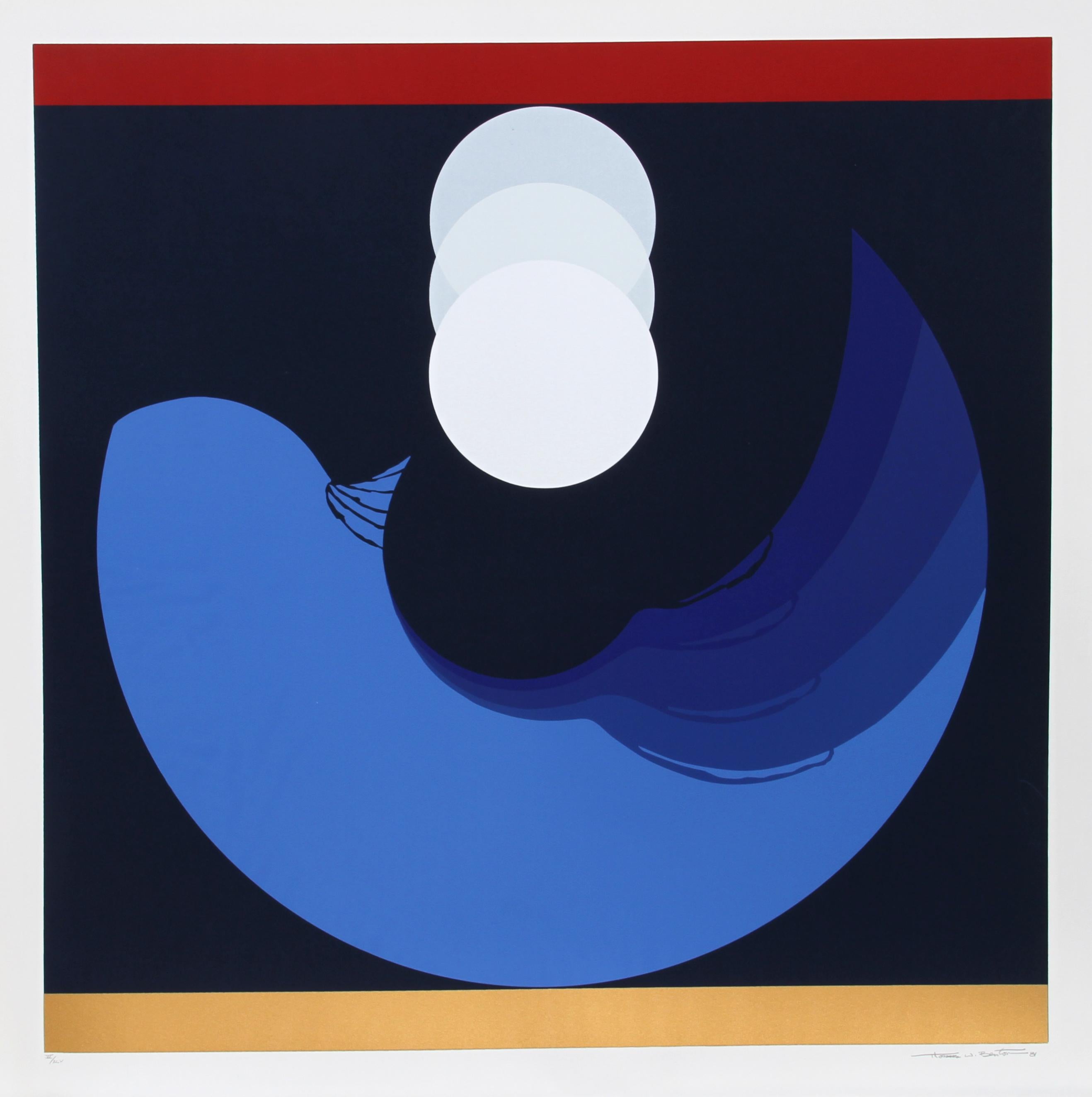 Artist:  Thomas W. Benton, American (1930 - 2007)
Title:  Evolution Series Blue
Year:  1981
Medium:  Silkscreen, Signed and numbered in pencil
Edition:  250, XLV, HC
Image Size:  32 x 32 inches
Size:  35 in. x 35 in. (88.9 cm x 88.9 cm)