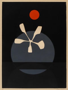 Thomas Whelan Benton Antique Serigraph, White Snowflake & Red Moon, Mid-Century
