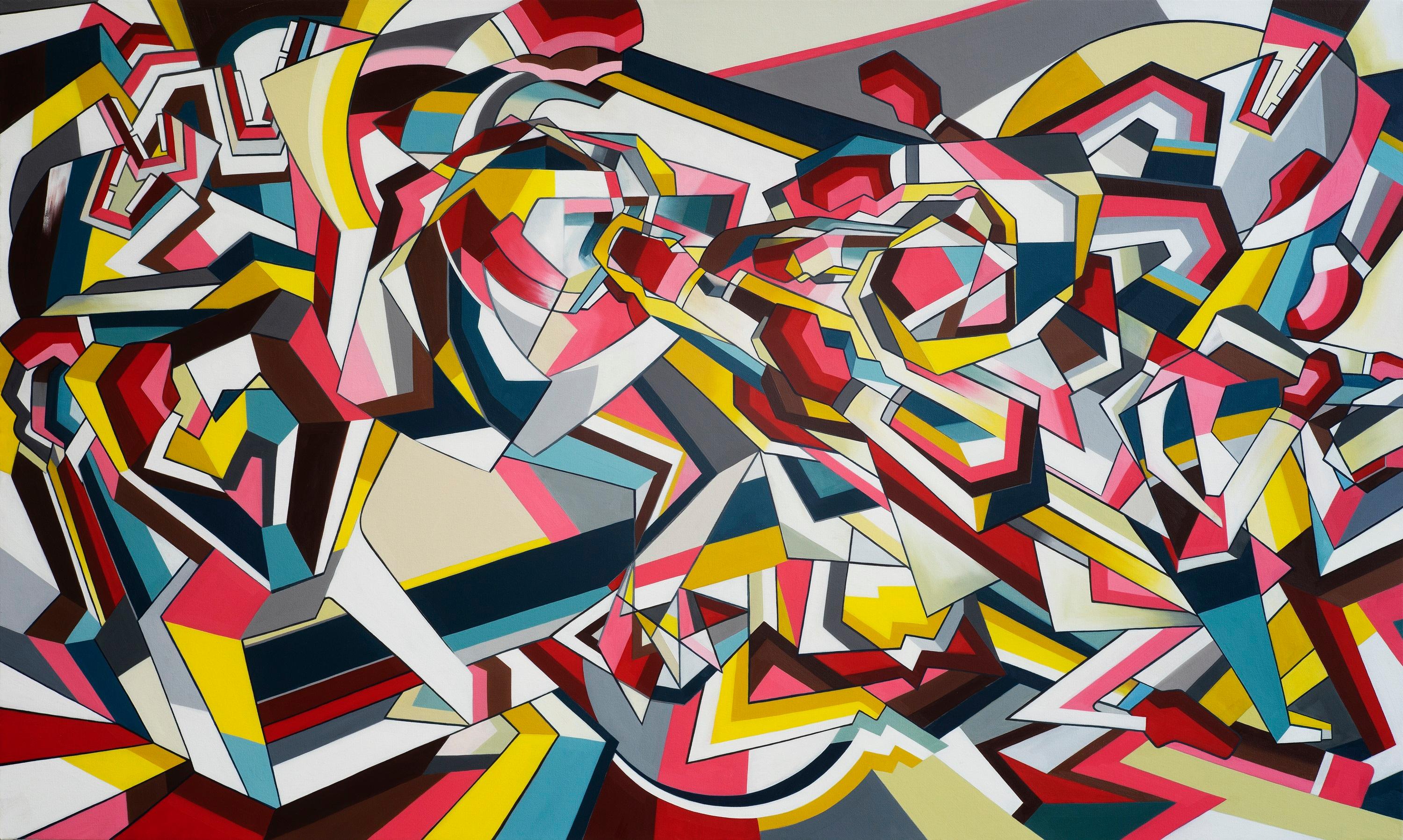 Thomas W. Dowdeswell Abstract Painting - Brawl by British Contemporary Artist Thomas Dowdeswell Abstract Geometric Art