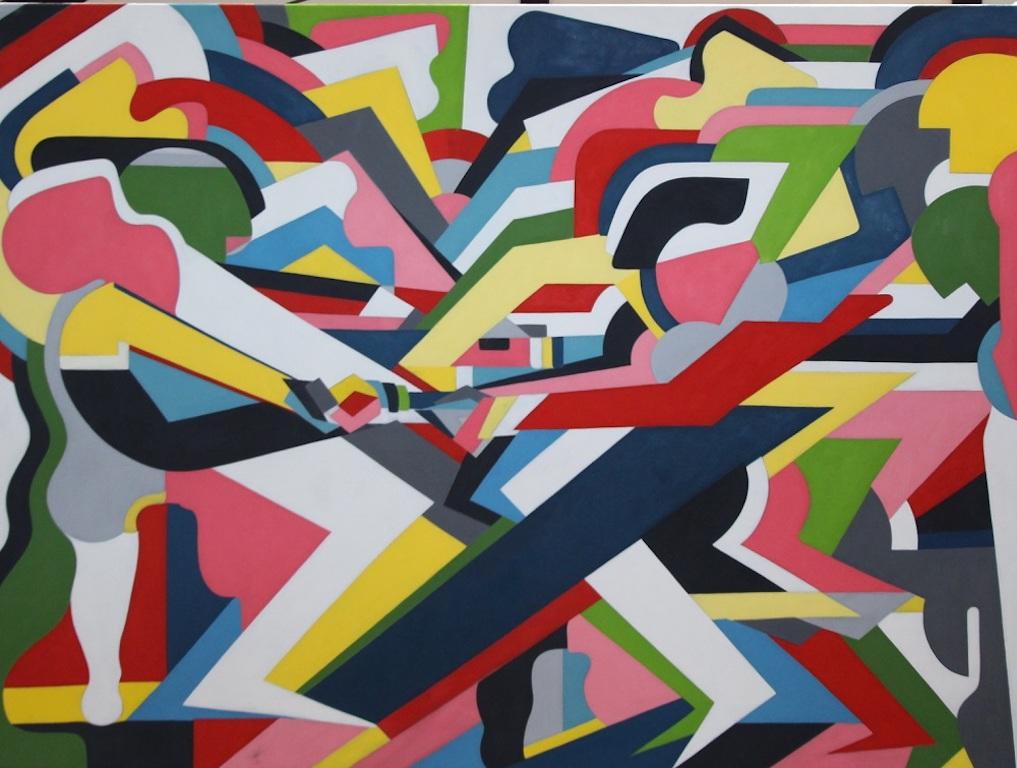 Thomas W. Dowdeswell Abstract Painting - Tugowar by British Contemporary Artist Thomas Dowdeswell 21st Century Geometric