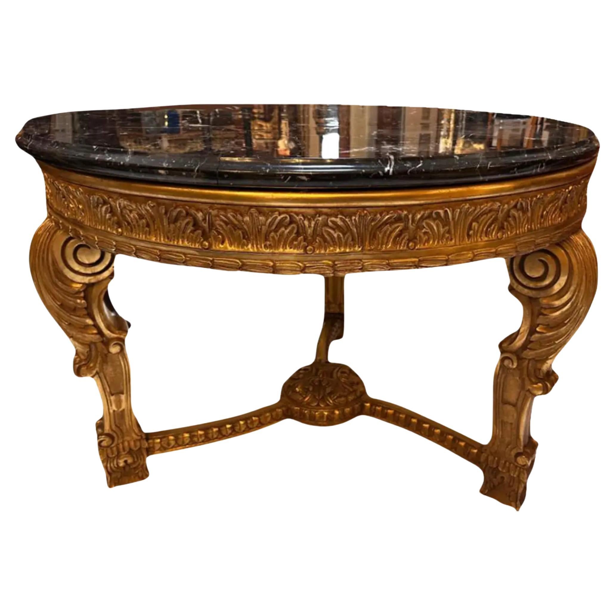 Thomas W. Morgan Table centrale en bois doré et marbre noir en vente