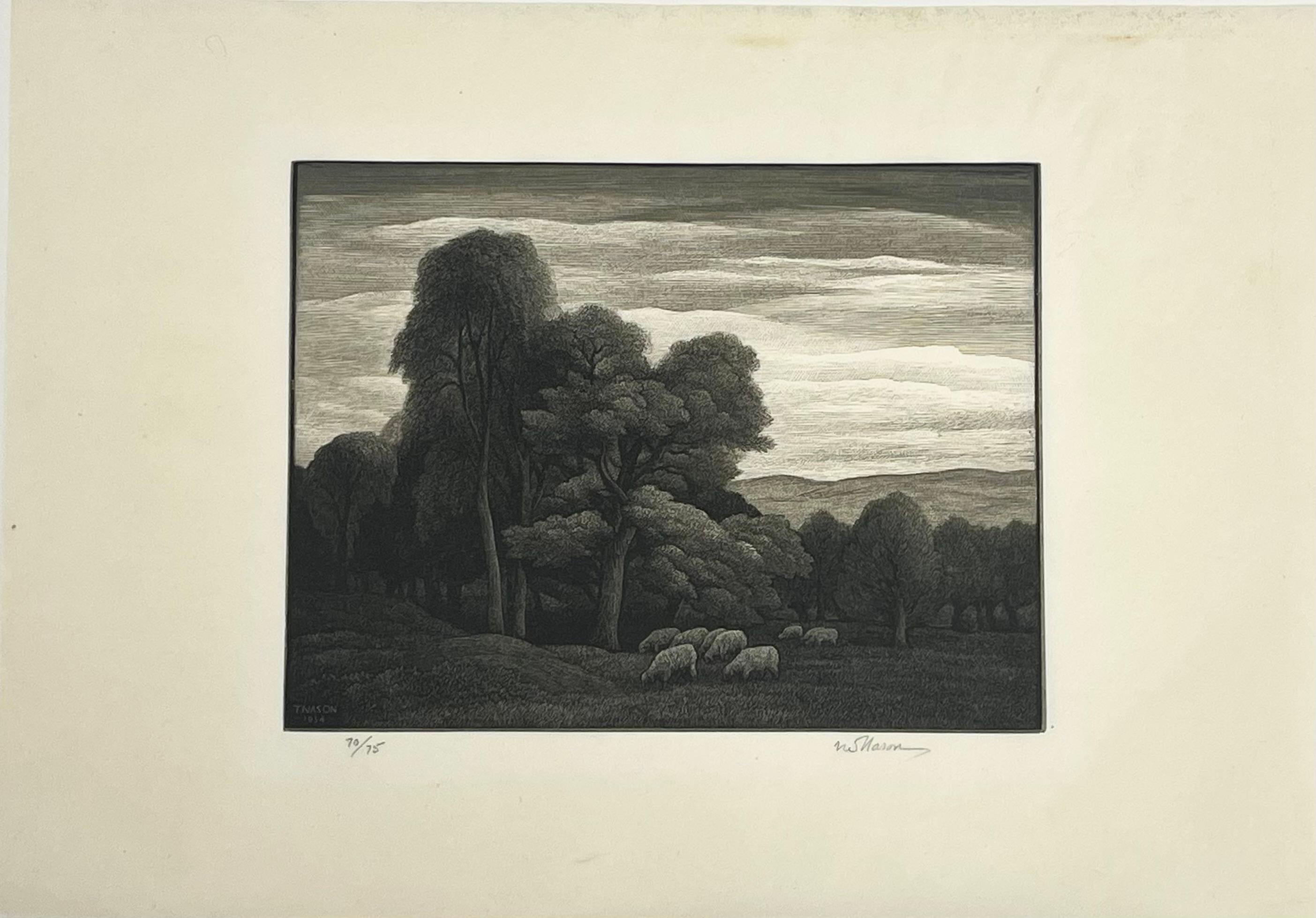 LANDSCAPE WITH SHEEP - Print by Thomas W.  Nason