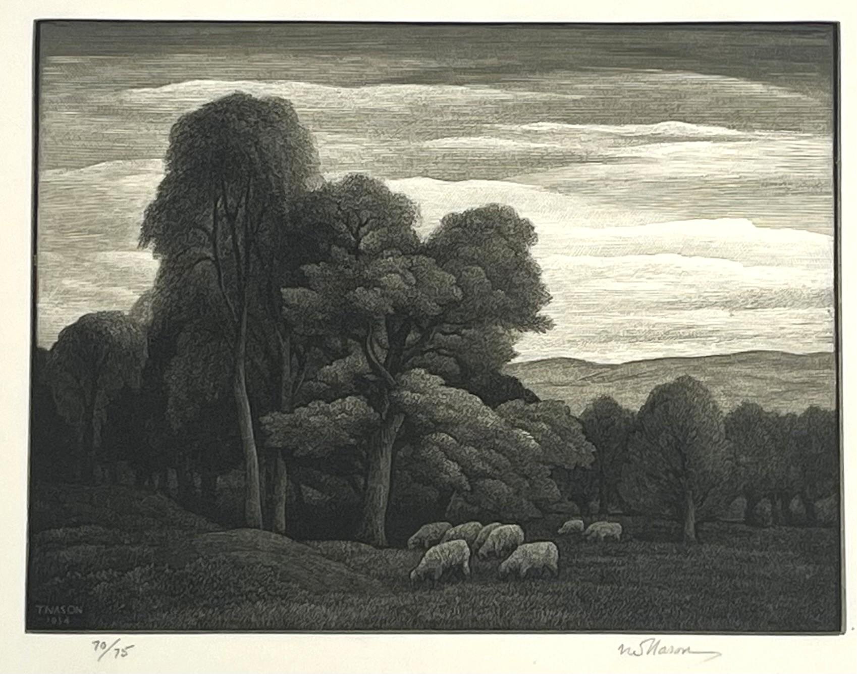 Thomas W.  Nason Landscape Print - LANDSCAPE WITH SHEEP