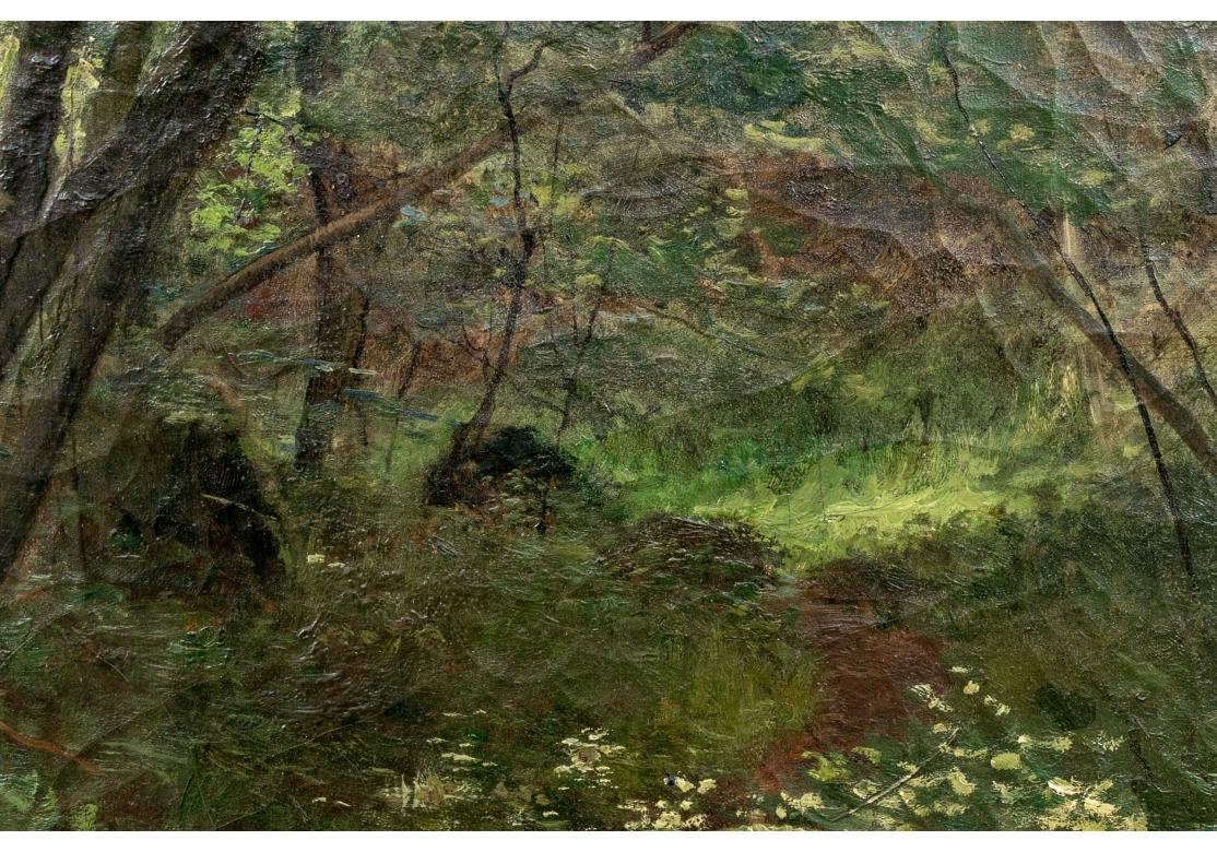 Thomas W. Shields (Am/Francia, 1849-1920) Óleo sobre lienzo Paisaje forestal francés en venta 9