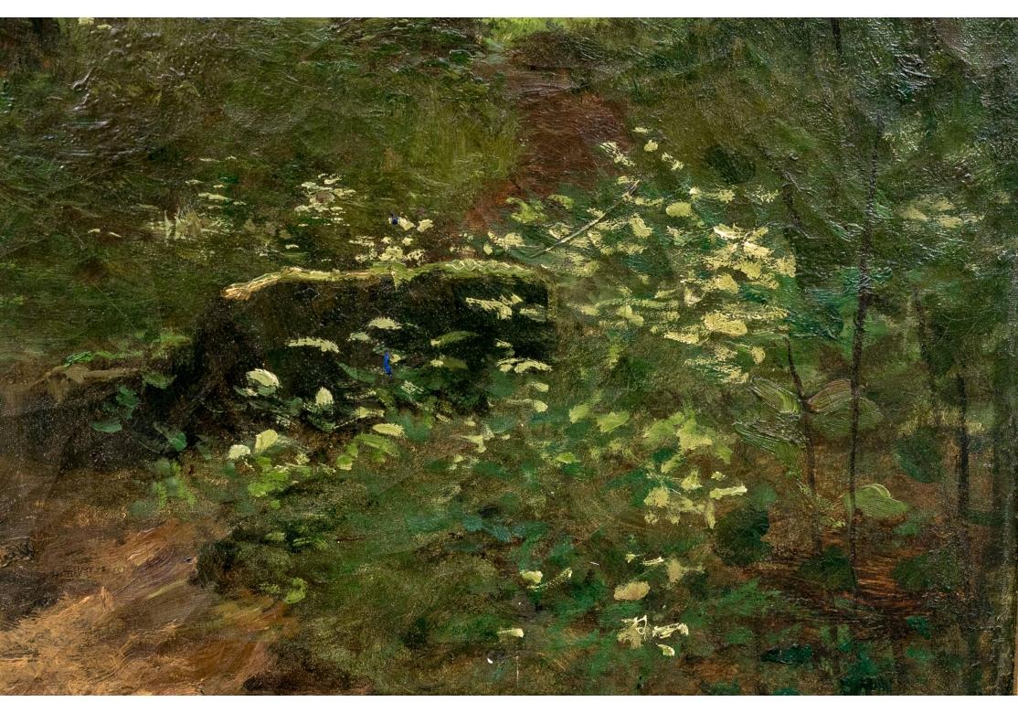 Thomas W. Shields (Am/Francia, 1849-1920) Óleo sobre lienzo Paisaje forestal francés Pintado a mano en venta