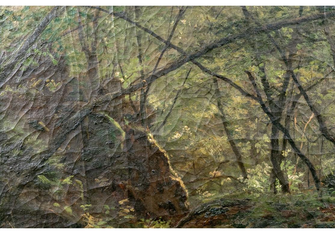 Thomas W. Shields (Am/Francia, 1849-1920) Óleo sobre lienzo Paisaje forestal francés en Bastante bueno estado para la venta en Bridgeport, CT