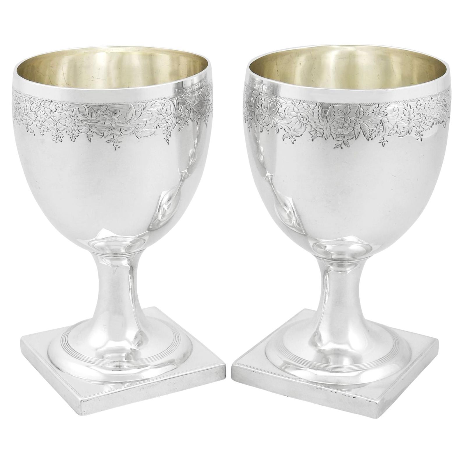 Thomas Wallis II Antique 1800s Pair of Sterling Silver Goblets For Sale