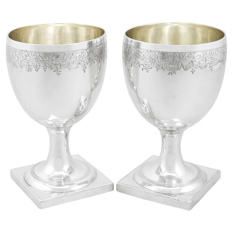 Thomas Wallis II Antique 1800s Pair of Sterling Silver Goblets For Sale