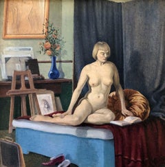 Repos de dix minutes, 20e siècle Peinture à l'huile signée d'un nu