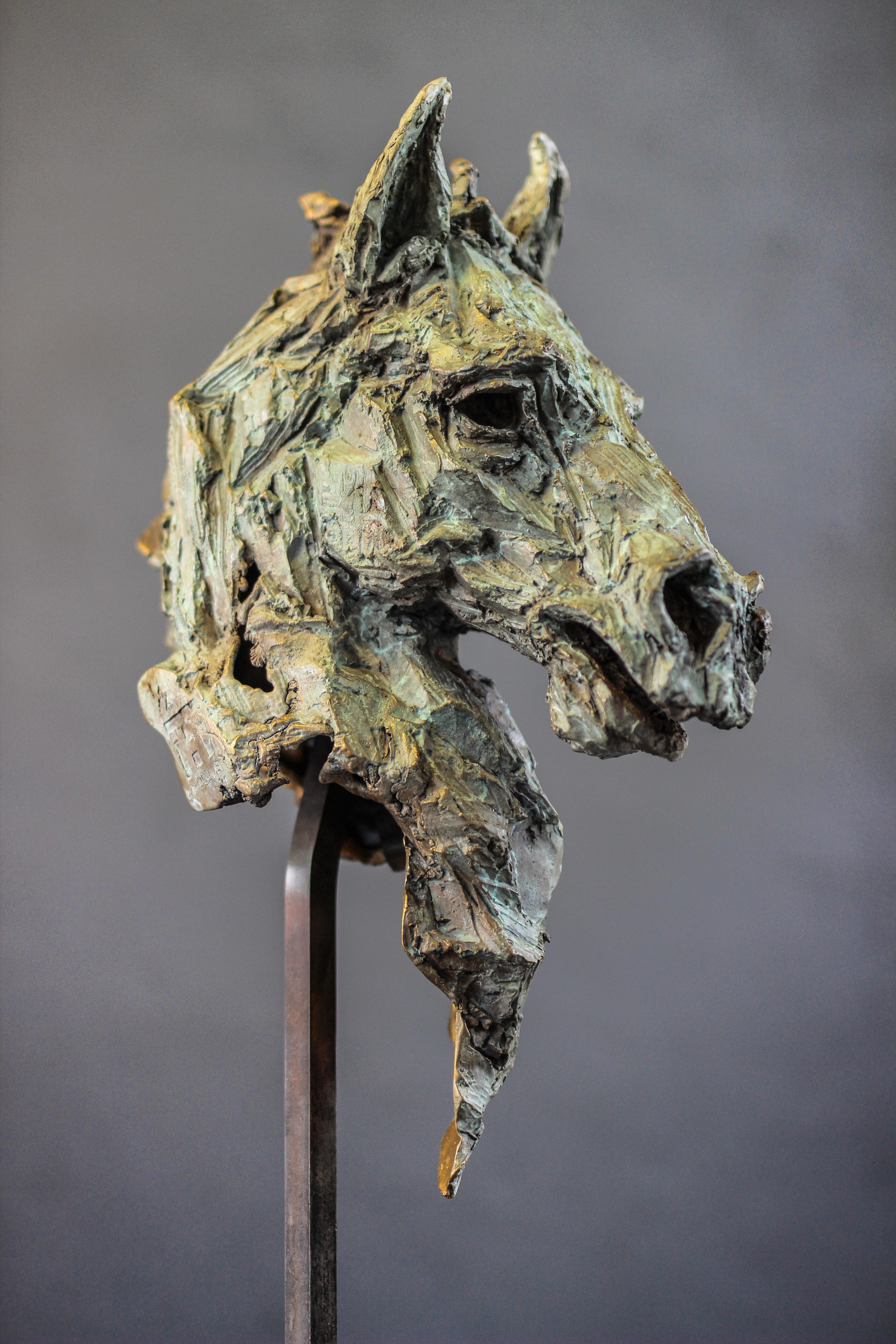 Raksh le cheval indomptable - Pferd Bronzeskulptur – Sculpture von Thomas Waroquier