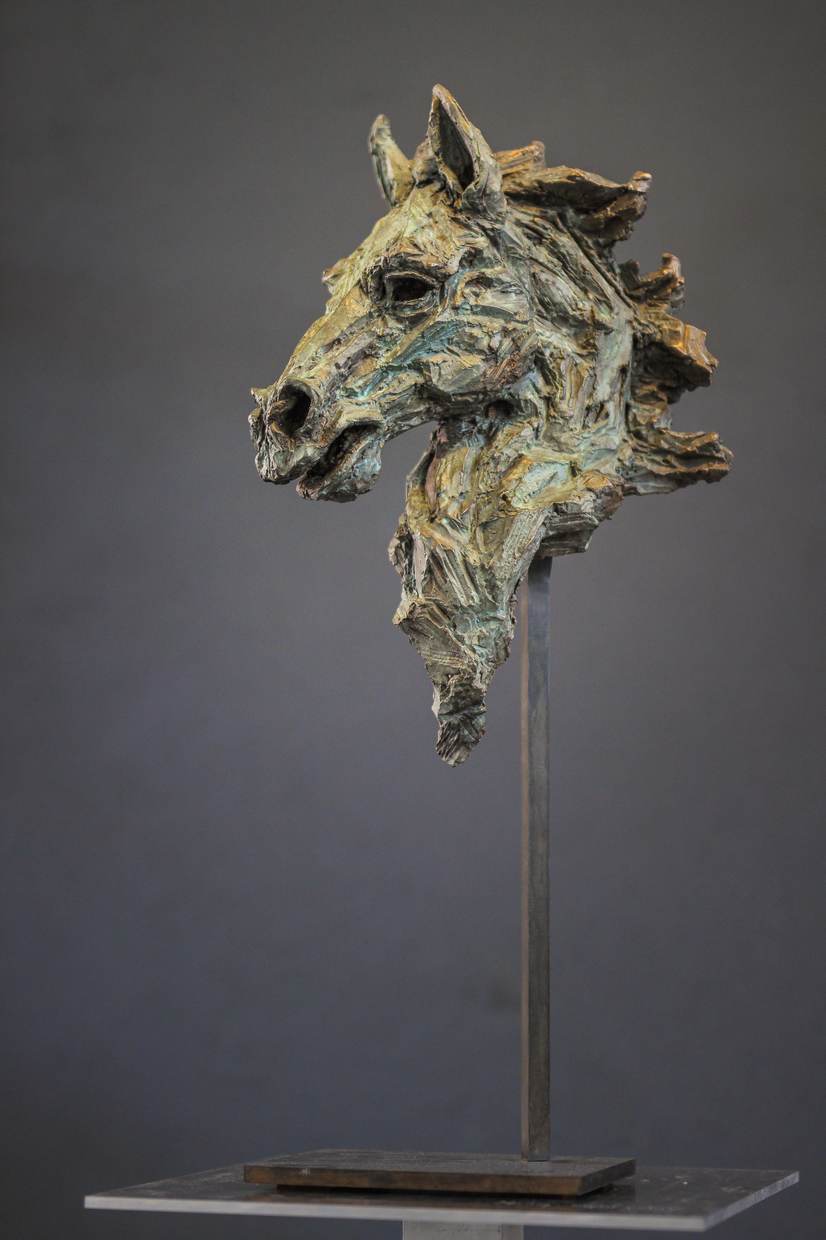 Thomas Waroquier Figurative Sculpture – Raksh le cheval indomptable - Pferd Bronzeskulptur