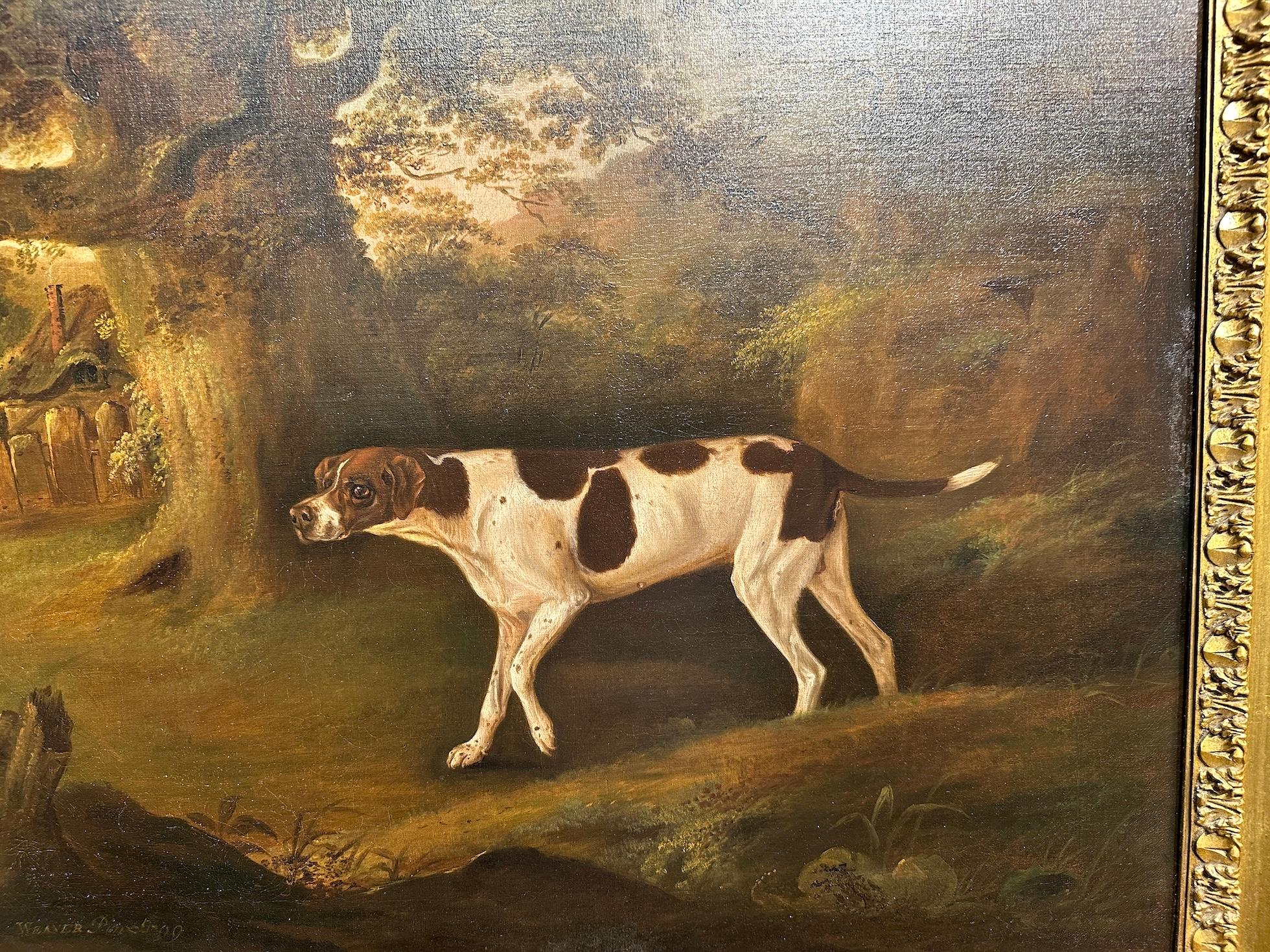 Englisches Porträt eines Jagdhundes in einer Landschaft aus dem 18. (Braun), Landscape Painting, von Thomas Weaver