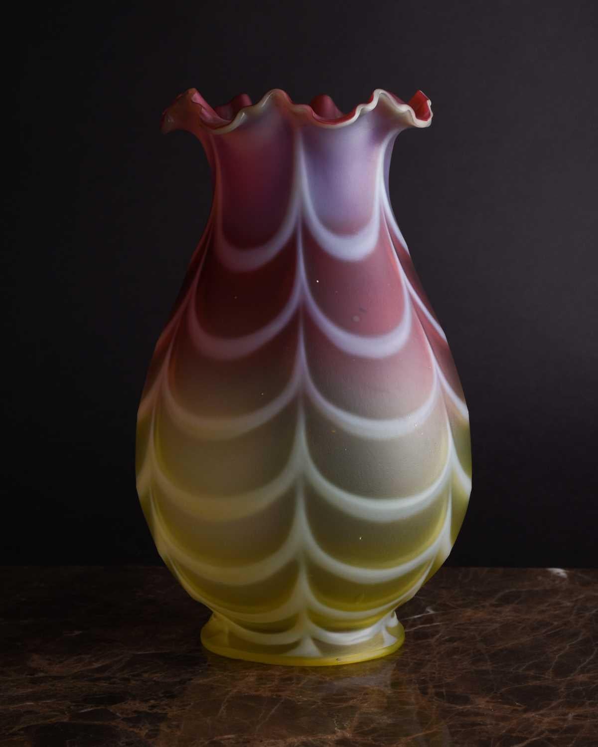 Thomas Webb. A large Vaseline and Cranberry shade. C 1900.